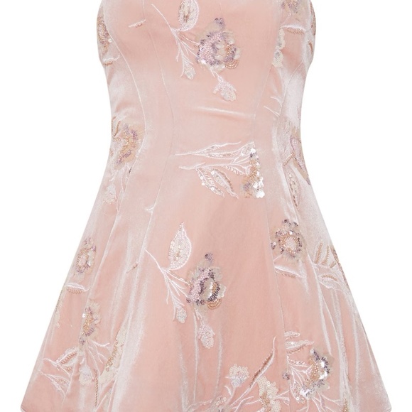 BABY PINK VELVET EMBELLISHED BANDEAU A LINE DRESS - Picture 3 of 3